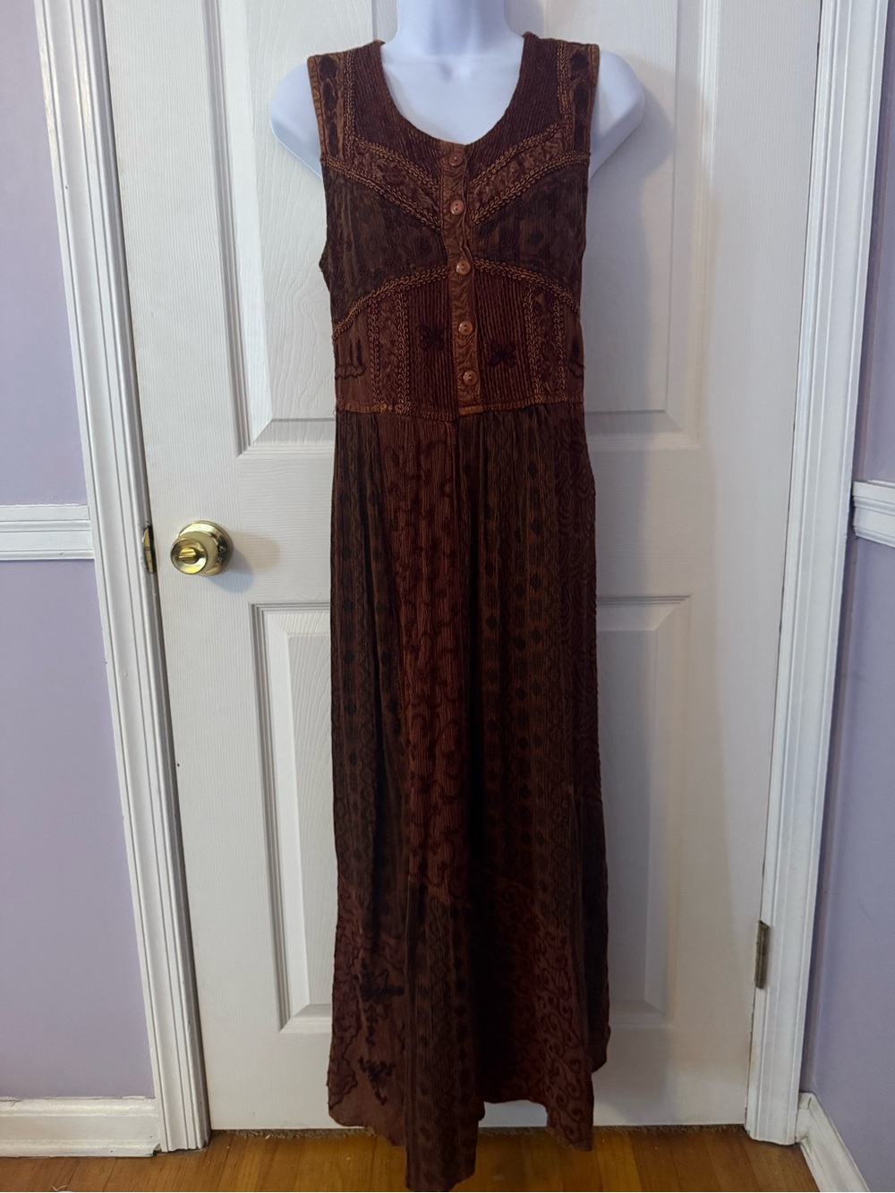 M.P.H Brown Sleeveless Button-Front Maxi Dress